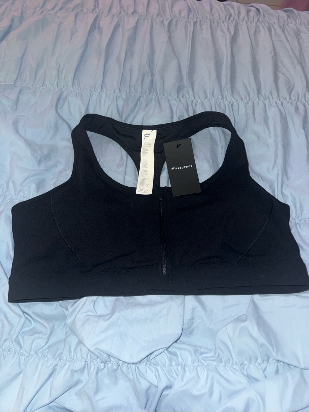 Fabletics Black Front Zip Racerback Sports Bra
